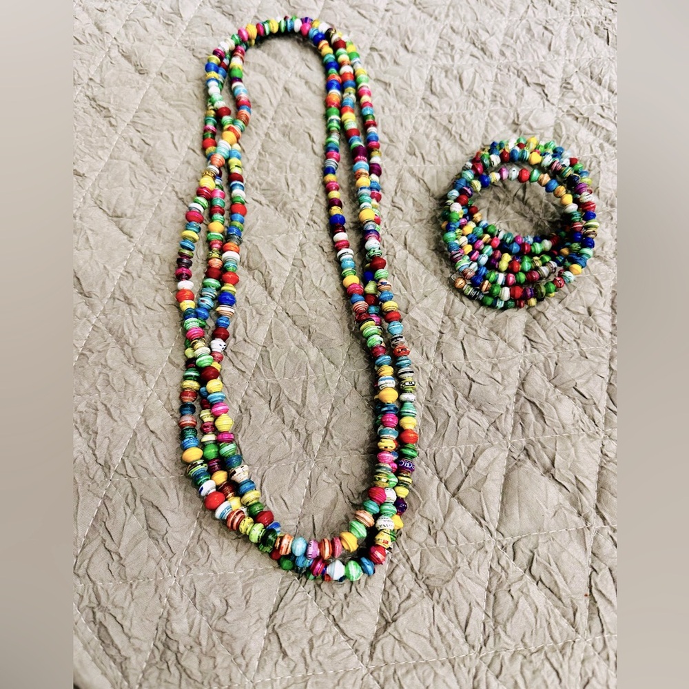 European Paper Beaded Necklace & Bracelet Set